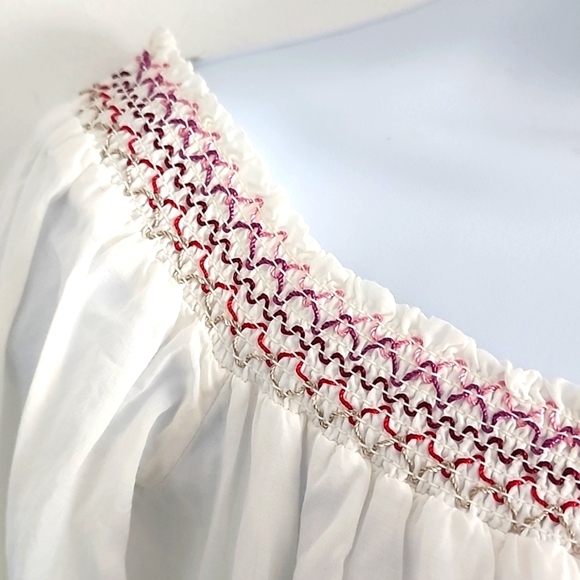 Free People Embroidered Off Shoulder White Floral Mini Dress Size xs - Picture 6 of 12